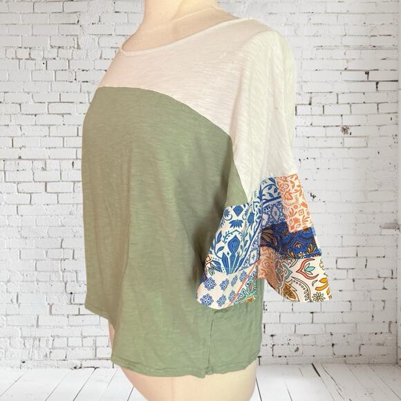Umgee USA Colorblock Paisley Ruffle Sleeves Top Sz M Blouse 46"Bust 100% Cotton - Picture 3 of 8
